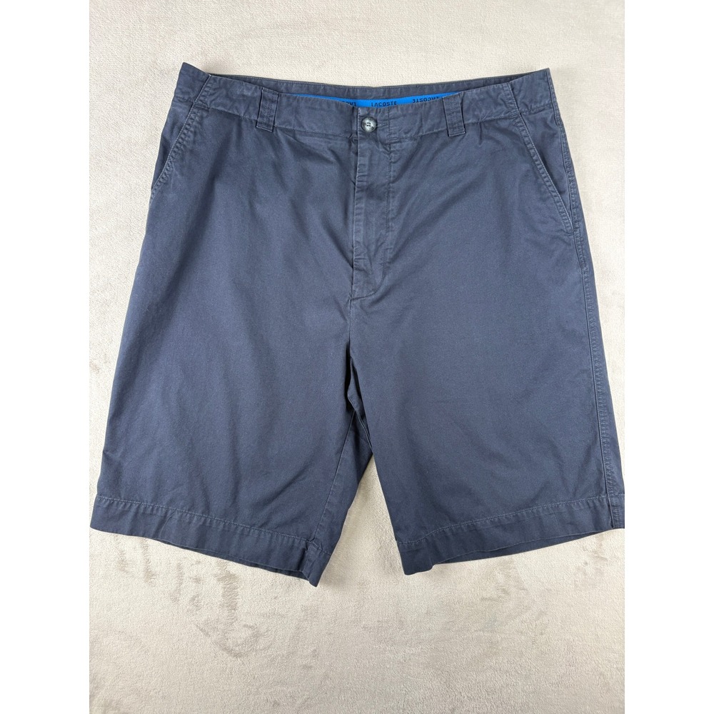 Lacoste Mens Navy Blue Chino Shorts Cotton Flat Front Size 46 US 35 Inch Waist